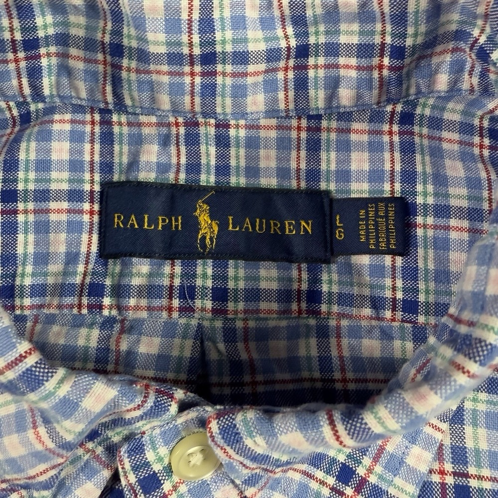 Ralph Lauren Long Sleeve Plaid Shirt Men Large Blue Casual ButtonDown Flesh Pony - Picture 6 of 14